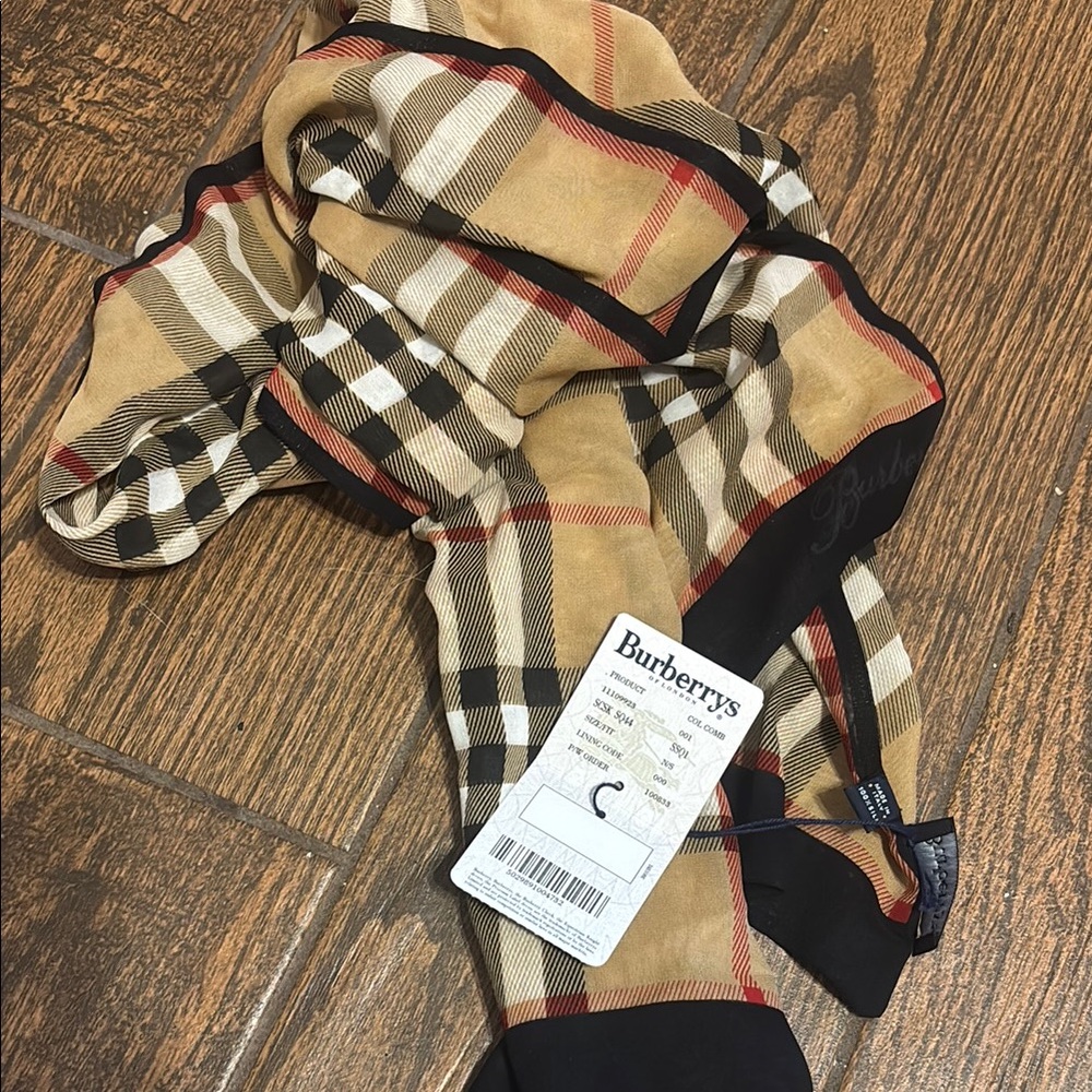 Burberry Tan and Black Checkered Scarf